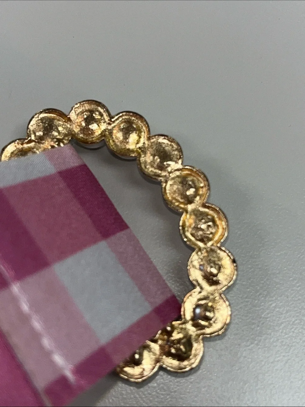 Source Unknown Pink and White Gingham Pearl Buckle Belt